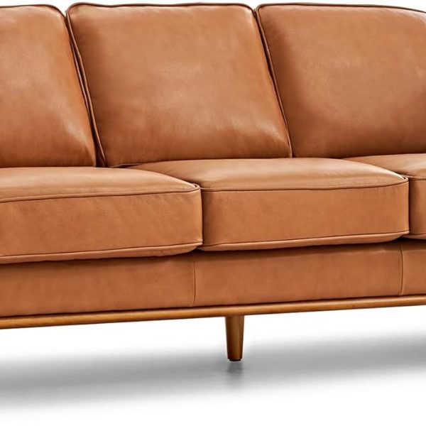 Full Leather Sofa 88” - re Full Italian Nappa Leather Couch, Solid Wood Accent, Ultimate Comfort, Cognac Tan
