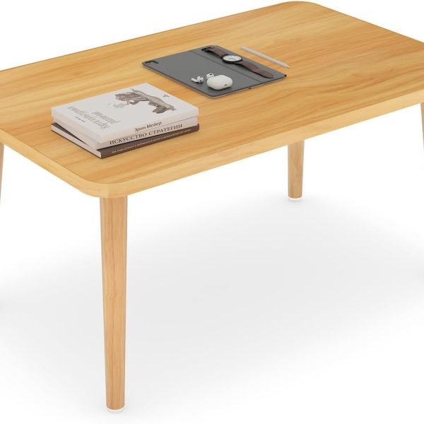 Square Coffee Table Low Table with 4 Solid Wood Sturdy Legs, Floor Table Desk for Sitting on The Floor, Storage and Living Room Furniture (Natural)