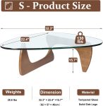 Coffee Tables for Living Room - Triangle Glass Coffee Table with Wooden Base Mid-Century Modern Abstract End Table for Study Room Office Hotel Balcony (Walnut Transparent, Small 32.2 * 22.4 * 16in)