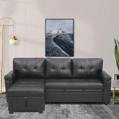Transform Any Space: Sleeper Sectional Sofa with Convertible Sofa Bed & Inviting Chaise. Find Tranquil Comfort with Stress-Relieving Design & Durable Cushions - Black/