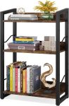 Book Shelf Small Bookshelf: 3-Tier Wood Bookcase Industrial Bookshelf with Edge Protection Metal Narrow Bookcase Storage Organizer Display Rack for Bedroom Home Office (Rustic Brown)