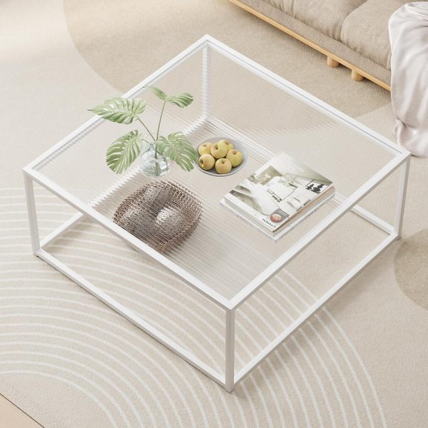 Glass Coffee Table Square Coffee Table for Small Space,Modern Minimalist Center Table for Living Room Home Office,Tempered Glass-top with Sturdy Metal Frame,Easy Assembly,27 x 27In, White