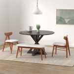 Round Solid Wood Rustic Dining Table for Farmhouse Kitchen Room Decor, Wooden Trestle Pedestal Base, 46.5" Wide Circular Tabletop, Distressed Dark Brown