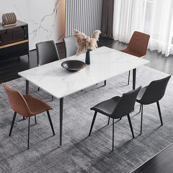 Sintered Stone Dining Table: 47.2x27.5 Inch White Kitchen Table with Metal Legs for Dining Room - 6-Seat Restaurant Table (No Chairs)