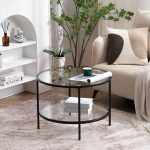 25.6" Round Black Coffee Tables for Living Room, 2-Tier Glass Top Coffee Table with Storage Clear Coffee, Simple & Modern Center Table for Small Space