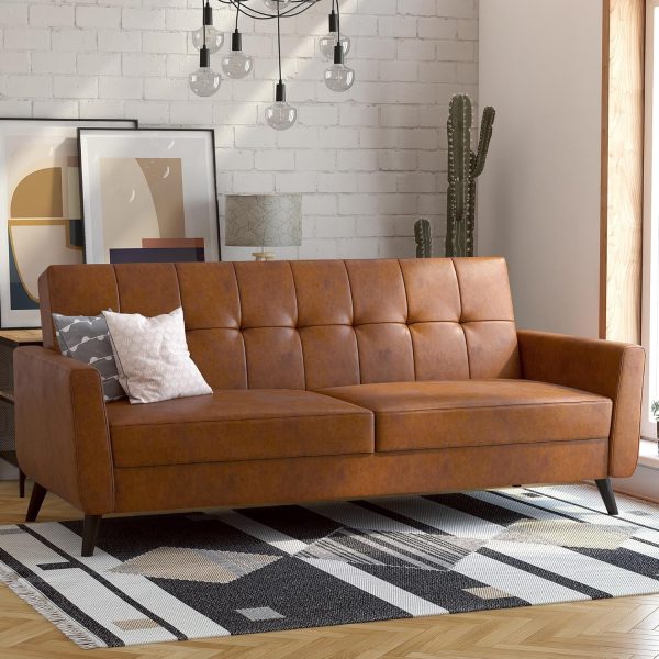 Futon with Storage, Camel Faux Leather