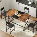 47''Dining Table, Kitchen Dining Table for 4, Wooden Kitchen&Dining Room Table, Industrial Style Table, Rectangular Dining Table for Home, Kitchen, Office, Rustic Brown and Black